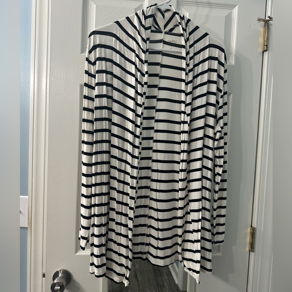 Tickled Teal Elbow Patch Striped Cardigan size Large